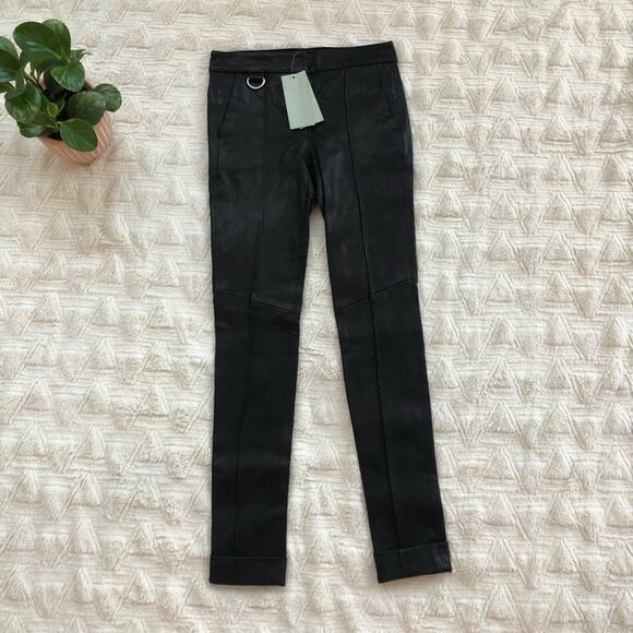 A.L.C. Daniel Black Genuine Lamb Leather Cuffed Skinny Trousers - Picture 3 of 9